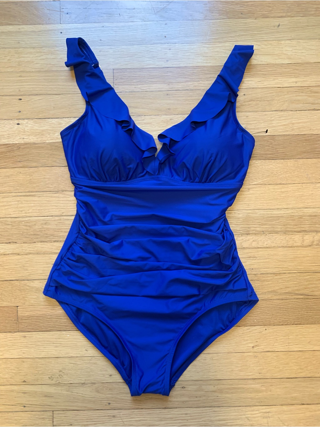 Nwot Dkny Royal Blue 1-Piece Ruffle Top Swimsuit In Size Xl/Xg/Tg